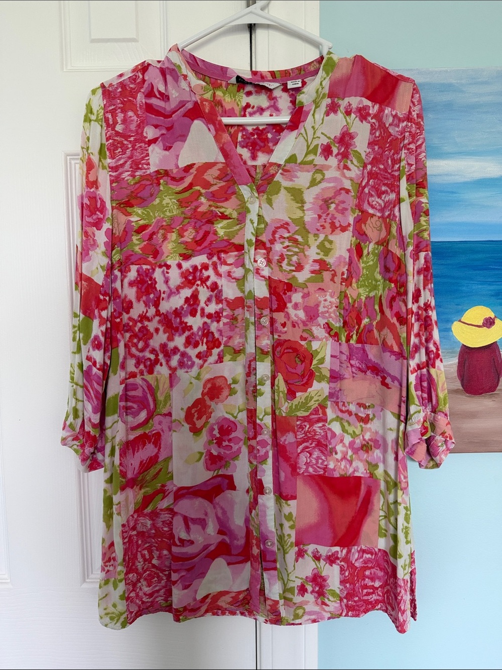 Isaac Mizrahi Floral Patchwork Tunic in Pink and Green